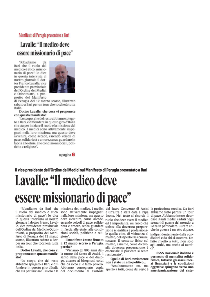 Lavalle: "Il medico deve essere missionario di pace" 1